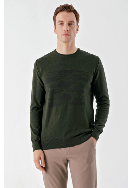 Erkek Haki Trend Bisiklet Yaka Dynamic Fit Rahat Kesim Triko