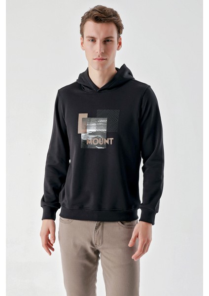 Erkek Siyah Trend Kapüşonlu Sweat-Shirt