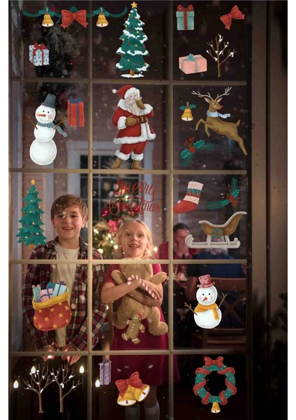 Yeni Yıl Merry Christmas Figürleri Cam Duvar Kapı Sticker Setleri - Yılbaşı Seti fiyatları