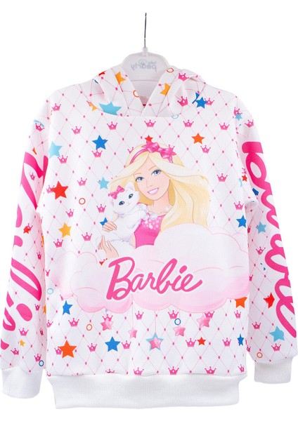 Kapüşonlu Barbie Desenli Kız Çocuk Sweatshırt