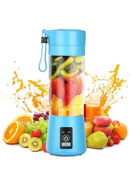 Portatif Taşınabilir El Blender 380 ml USB Şarjlı Mavi