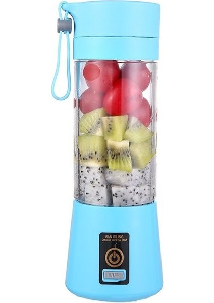 Portatif Taşınabilir El Blender 380 ml USB Şarjlı Mavi