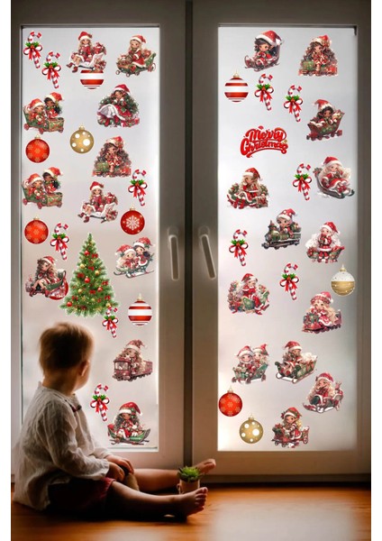 Yılbaşı Yeni Yıl Prensesler 73 Parça Mega Cam Duvar Kapı Sticker Seti- Yılbaşı Seti