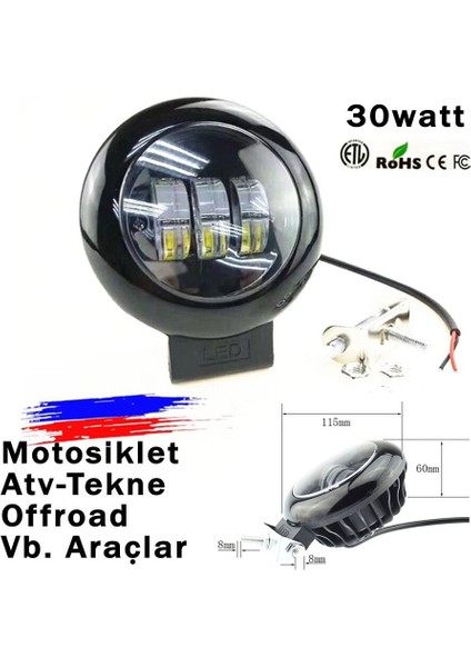 Motosiklet Atv Offroad Tekne Traktör Vb. Araçlar Için Sis Farı 1 Adet