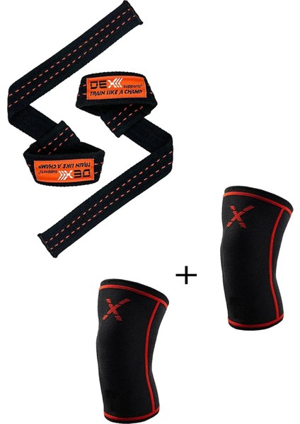Ağırlık Kaldırma Kayışı Lifting Straps+Fitness Sporcu Dizlik Knee Sleeve 2'li Set