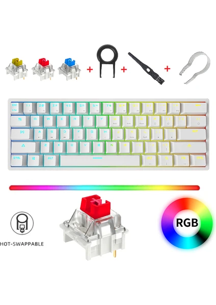 K620 Rgb 61 Tuş Type-C Kablolu Hot Swap Mekanik Klavye-3 Adet Switch Hediyeli