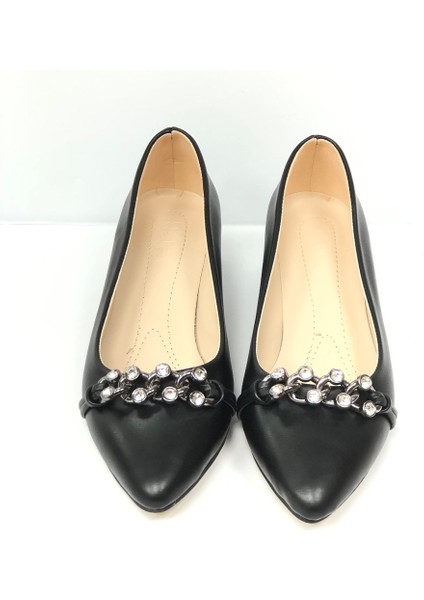 Kafkaslar 3 cm Kalın Topuk Zincir Taş Detaylı Kadın Stiletto Klasik Ayakkabı fiyatları