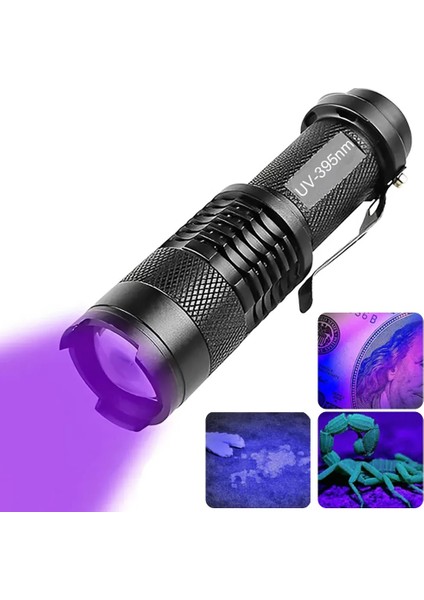 Uv Profesyonel Zoomlu Flaşlı LED Mor Işık El Feneri 395 Nm Ekstra Güç