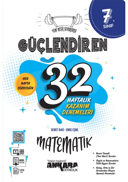 Ankara Yayıncılık Yeni Müfredat 7.Sınıf Güçlendiren 32 Haftalık Matematik Kazanım Denemeleri "yeni Nesil Sorularla"