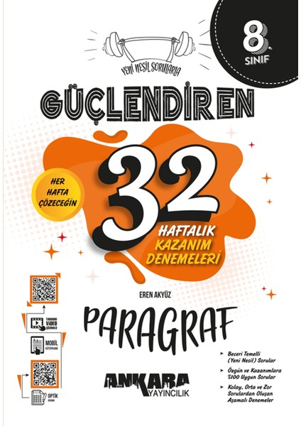 Yeni Müfredat 8.Sınıf Paragraf Nesil Sorularla Güçlendiren 32 Haftalık Kazanım Denemeleri