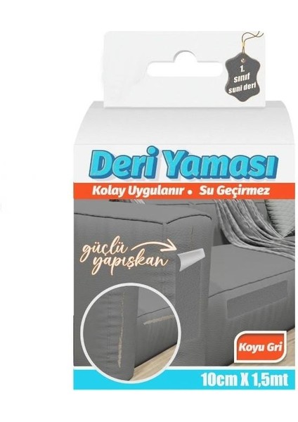 Deri Yaması Kendinden Güçlü Yapışkanlı Kolay Uygulanır Su Geçirmez 10CMX1,5 Metre-Koyu Gri