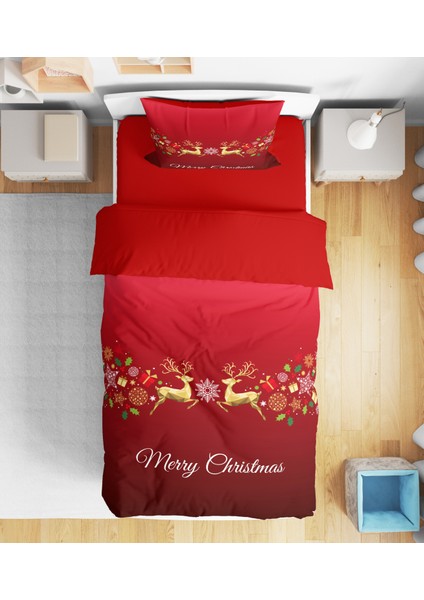 Erays Home Erayshome Yılbaşı Christmas 3D Dijital Baskılı Tek Kişilik (Çarşafsız) Nevresim Takımı