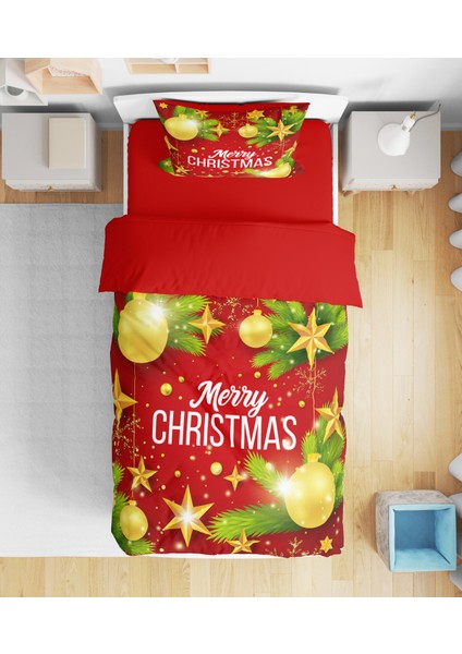 Erays Home Erayshome Yılbaşı Christmas 3D Dijital Baskılı Tek Kişilik (Çarşafsız) Nevresim Takımı