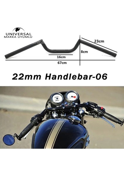 Chopper Cafe Racer Direksiyon Universal 22 mm Siyah