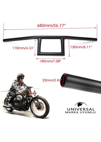 Chopper Cafe Racer Direksiyon Universal 22 mm Siyah