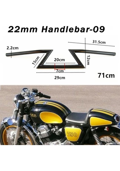 Chopper Cafe Racer Direksiyon Universal 22 mm Siyah