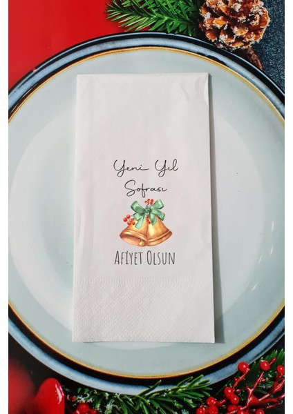 Yeni Yıl Sofrası Yazılı Yılbaşı - Yeni Yıl Sunum Peçetesi