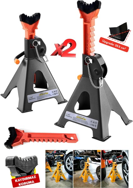 Araba Suv Kamyon Için Çift Kilitli Profesyonel Sehpa Tipi Kriko Standı 3ton Tonajlı 2 Adet Set X2