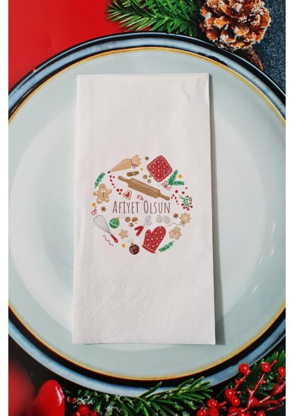 Afiyet Olsun Yazılı Kurabiye Konsept Yılbaşı - Yeni Yıl Sunum Peçetesi