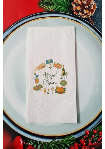 Afiyet Olsun Yazılı Yılbaşı Sofram Yeni Yıl Sunum Peçetesi