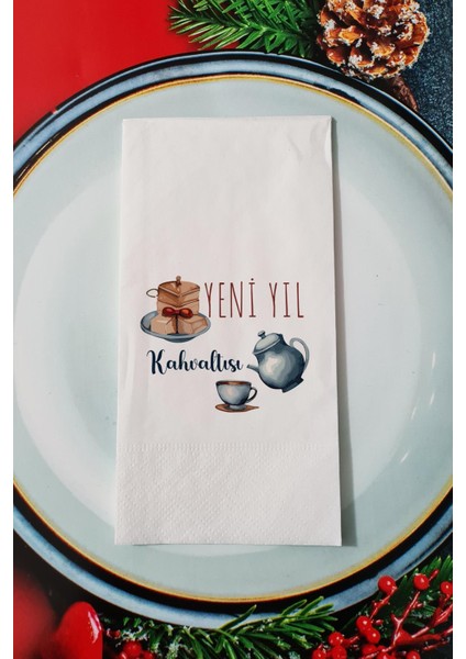 Yeni Yıl Kahvaltısı Yazılı Yılbaşı - Yeni Yıl Sunum Peçetesi