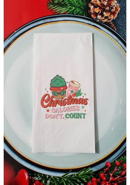 Christmas Calories Dont Count Yazılı Retro Yılbaşı - Yeni Yıl Sunum Peçetesi