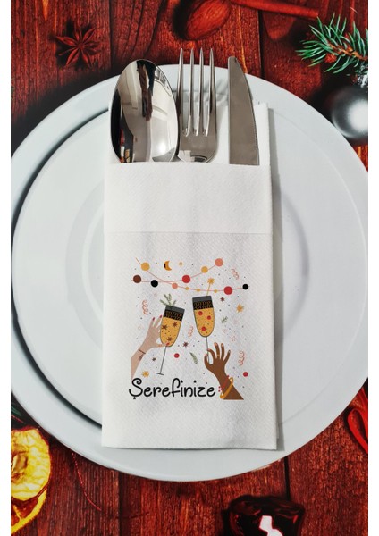 Kumaş Dokulu Şerefinize Yılbaşı - Yeni Yıl Sunum Peçetesi