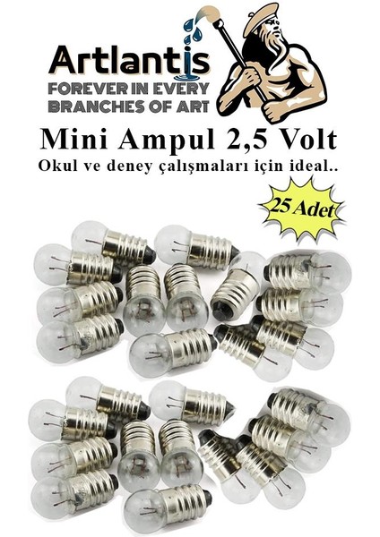 Mini Ampul 2,5 Volt 25 Adet 1 Paket Küçük Elektrik Deney Ampulü 2.5 V Okul Sınıf Elektrik Devre Deney Ampulü