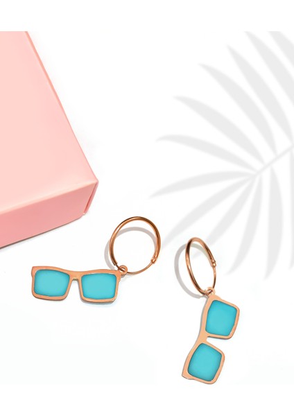 925 Ayar Gümüş Rose Kaplama Mavi Mineli Brooklyn Model Gözlük Küpe