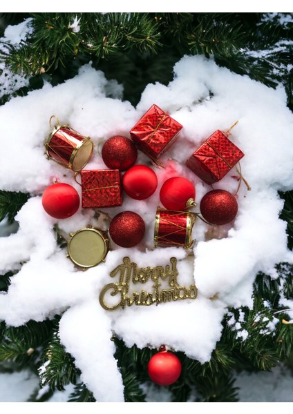Yılbaşı Çam Ağacı Süsü Karışık Kırmızı Noel Seti Asılı Ağaç Süsü Yılbaşı Ağacı Süsleme Noel Süsleri