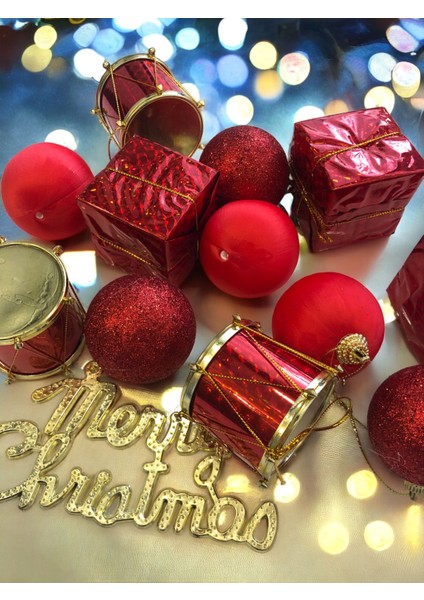 Yılbaşı Çam Ağacı Süsü Karışık Kırmızı Noel Seti Asılı Ağaç Süsü Yılbaşı Ağacı Süsleme Noel Süsleri