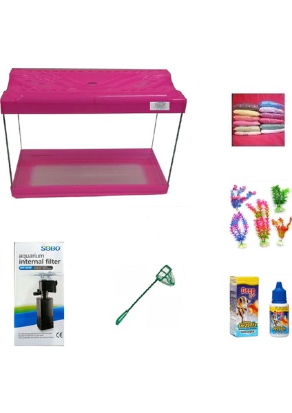 3518 Akvaryum Hazır Set Pembe 35 cm