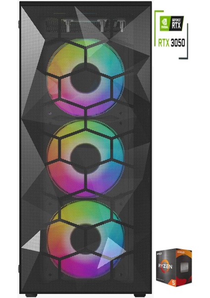 RTX07 Ryzen 5 3600 16GB 512GB SSD 8 GB RTX3050 Oyuncu Masaüstü Bilgisayar