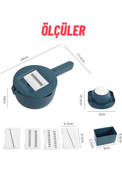 Çok Fonksiyonlu Sebze Meyve Doğrayıcı-Dilimleyici Rendeleme Kesme Süzgeç Mutfak Seti 10 Parça