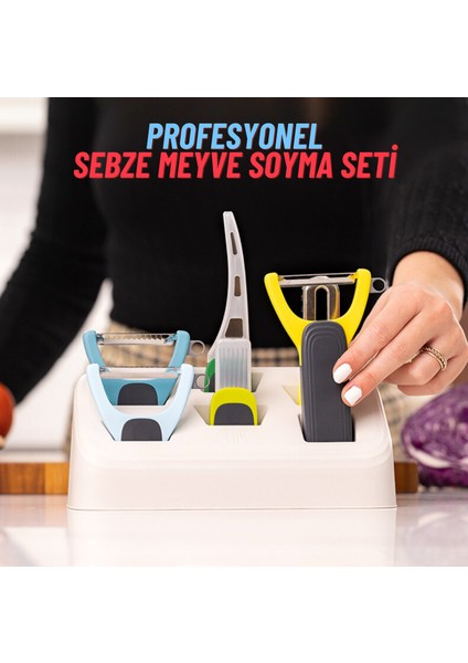 Profesyonel 6 Parça Değişen Başlıklı Sebze Meyve Soyma Seti, Paslanmaz Çelik Pratik Doğrayıcı