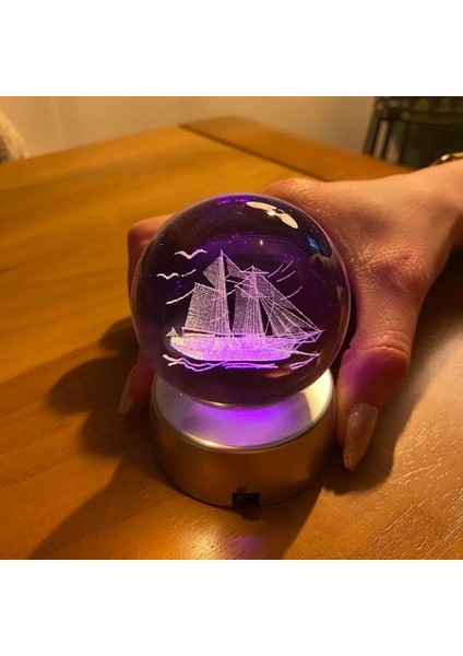 Dekoratif Işıklı Gemi 3D Cam Küre