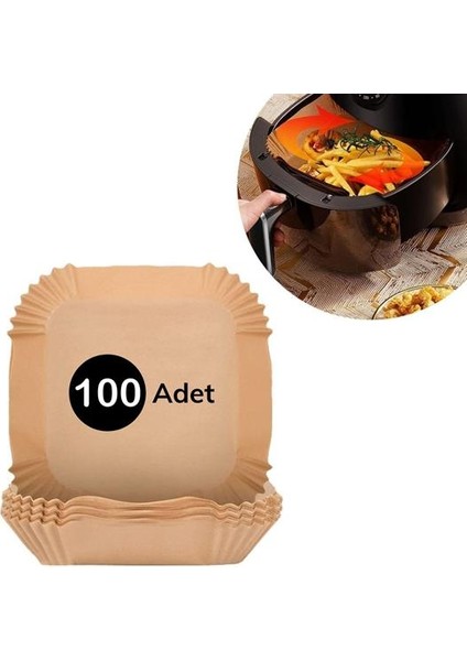 100 Adet Air Fryer Pişirme Kağıdı Tek Kullanımlık Gıda Yağlı Kağıdı Kare Tabak Model