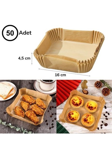 100 Adet Air Fryer Pişirme Kağıdı Tek Kullanımlık Gıda Yağlı Kağıdı Kare Tabak Model