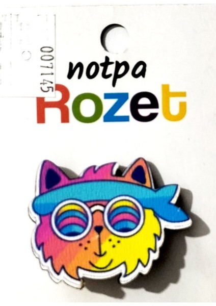 Rozet Ahşap Gözlüklü Kedi - 3 Adet Rozet