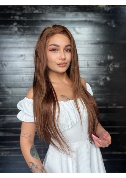 Uzun Düz Medikal Gerçek Saç Tül Peruk Kahve