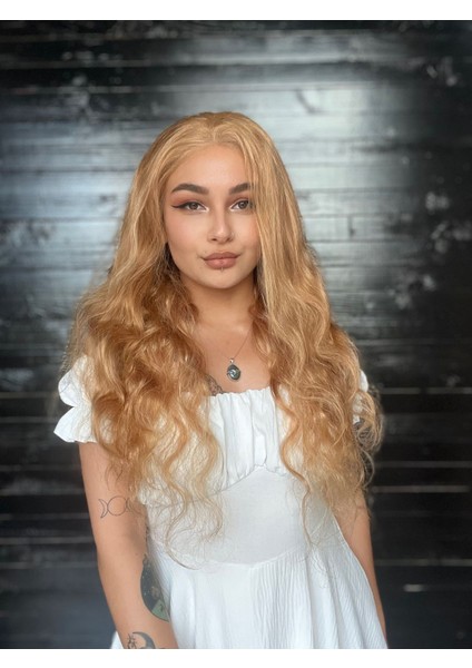 Uzun Doğal Dalgalı Medikal Gerçek Saç Tül Peruk Kestane