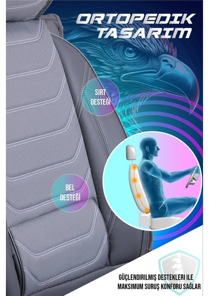 Dacia Duster Uyumlu Lüks Yarı Deri Oto Koltuk Kılıfı Ön/arka Set (Roma) Füme