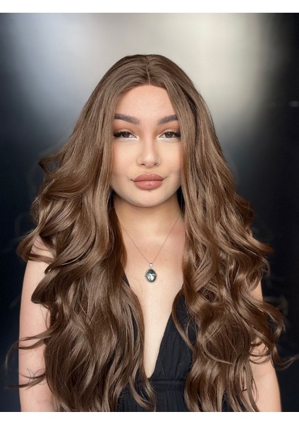 Su Dalgası Fiber Sentetik Tül Peruk - Açık Kahve Suzan Peruk