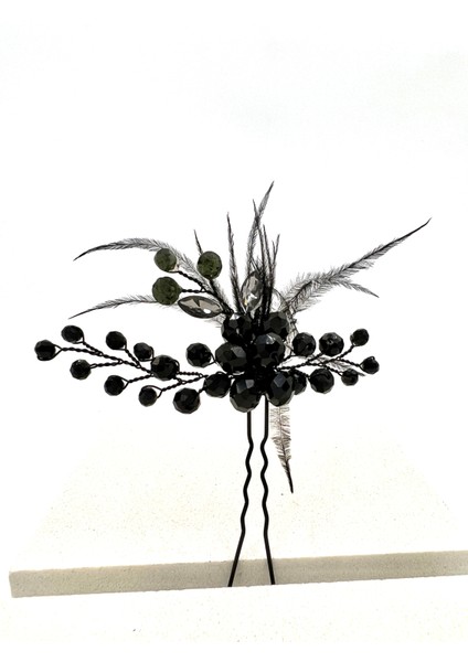 Tüylü Renkli Boncuklu Filkete Saç Aksesuarı