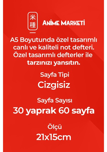 Anime Marketi Ay Savaşçısı Özel Tasarı ml ı A5 Çizgisiz Defter 60 Sayfa