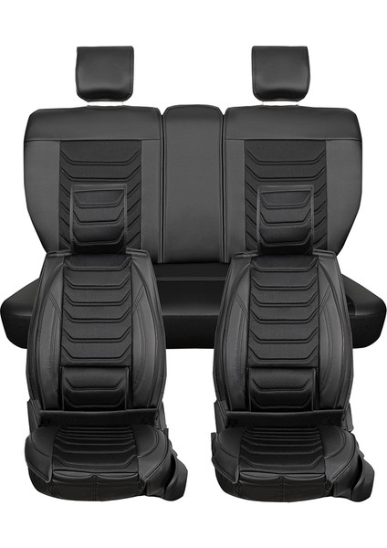 Nissan Qashqai Uyumlu Lüks Yarı Deri Oto Koltuk Kılıfı Ön/arka Set (Roma) Siyah