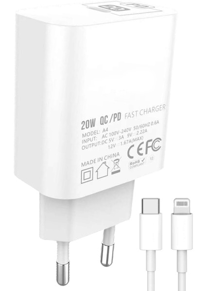 Apple Iphone 14 Şarj Kablosu Lightning 3.0A Qualcomm Hızlı Şarj - GR-A4L