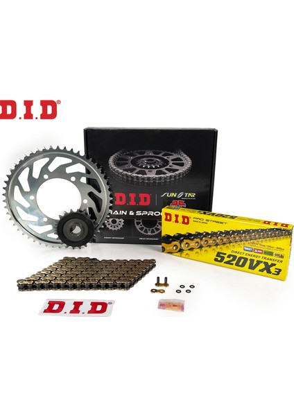 Dıd Zincir Dişli Seti Yamaha Mt-25 (250 Cc) (2015-2022) / Zincir : DID-520VX3 (GOLD)-112 / Dişli: Jt (14T-43T)