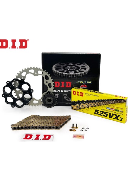 Dıd Zincir Dişli Seti Ducatı Monster (1200 Cc) (2014-2020) / Zincir : DID-525VX3 (GOLD)-108 / Dişli: Jt (15T) - Sunstar (41T)