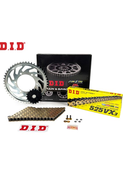 Dıd Zincir Dişli Seti Trıumph Tıger Xc / A / x (800 Cc) (2015-2019) / Zincir : DID-525VX3 (GOLD)-124 / Dişli: Jt (16T-50T)